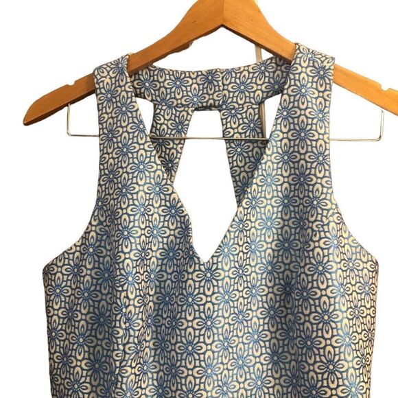 Banana Republic Blue Floral Sleeveless Halter Party Dress Fit & Flare A Line 12P - Picture 4 of 8